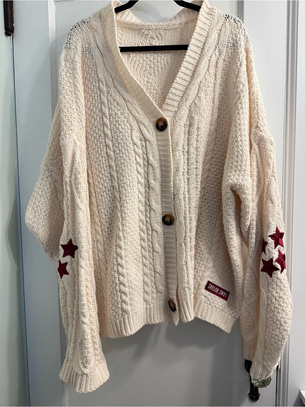 OG Authentic Taylor Swift Red Cable Knit Cardigan with Red Star Patches 3X/4X